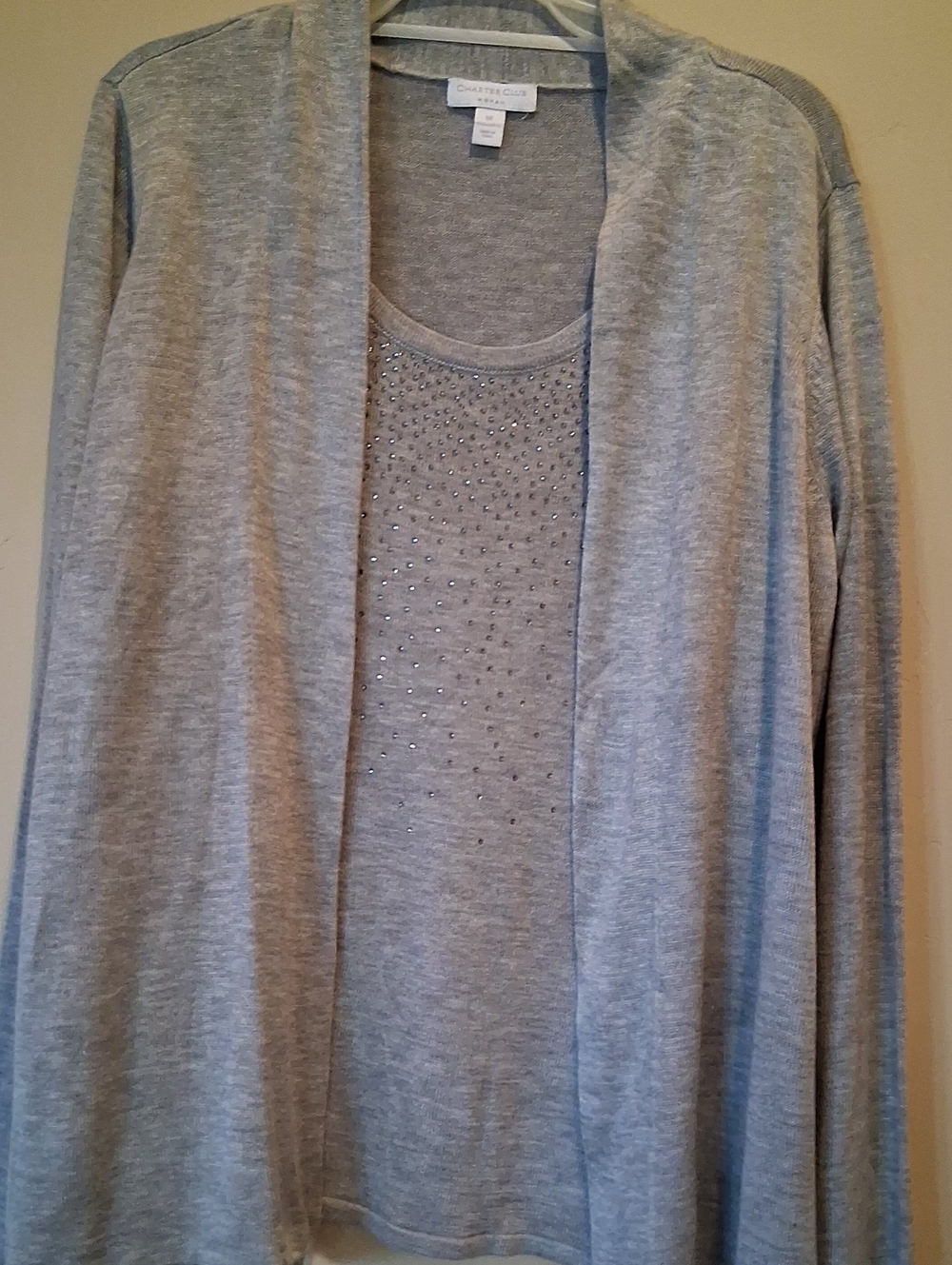 Womens Cardigan Look Sweater w/Rhinestone Accents